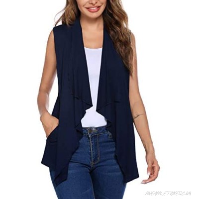 Beyove Womens Sleeveless Cardigan Vests with Side Pockets Ruffle Trim Draped Lightweight Lapel Open Front Vest (S-XXL)