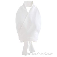 Chicwish Women's Comfy Casual Black/White Tie Waist Halter Crop V-Neck Top