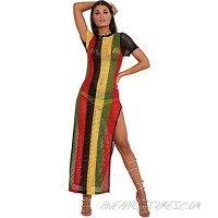 Clossy London 100% Egyptian Cotton Ladies Rasta Jamaican Work Work String Dress Multicoloured Hip Hop Dance Club Dress (2XL/3XL)