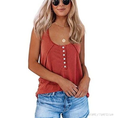 ECOWISH Women Sleeveless Solid Color Button Scoop Neck Tank Tops Summer Casual Classic Basic Vest Shirts