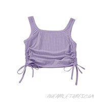 Floerns Women's Sleeveless Side Drawstring Rib Knit Solid Crop Tank Top