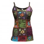 Flower Embroidered Women Waist Length Festival Stonewashed Hippy Cotton Tank Top