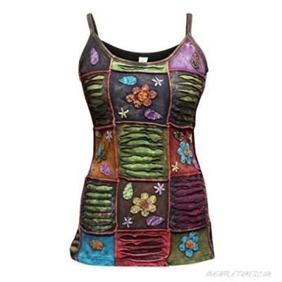 Flower Embroidered Women Waist Length Festival Stonewashed Hippy Cotton Tank Top
