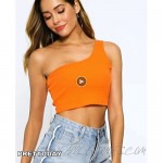 PRETTODAY Women's Sleeveless Crop Tops Sexy One Shoulder Strappy Tees Basic Crop Tank Tops
