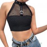 Radish Stars Women's Charm Off Shoulder Halter Metal Button Round Neck Clubwear Crop Top Vest