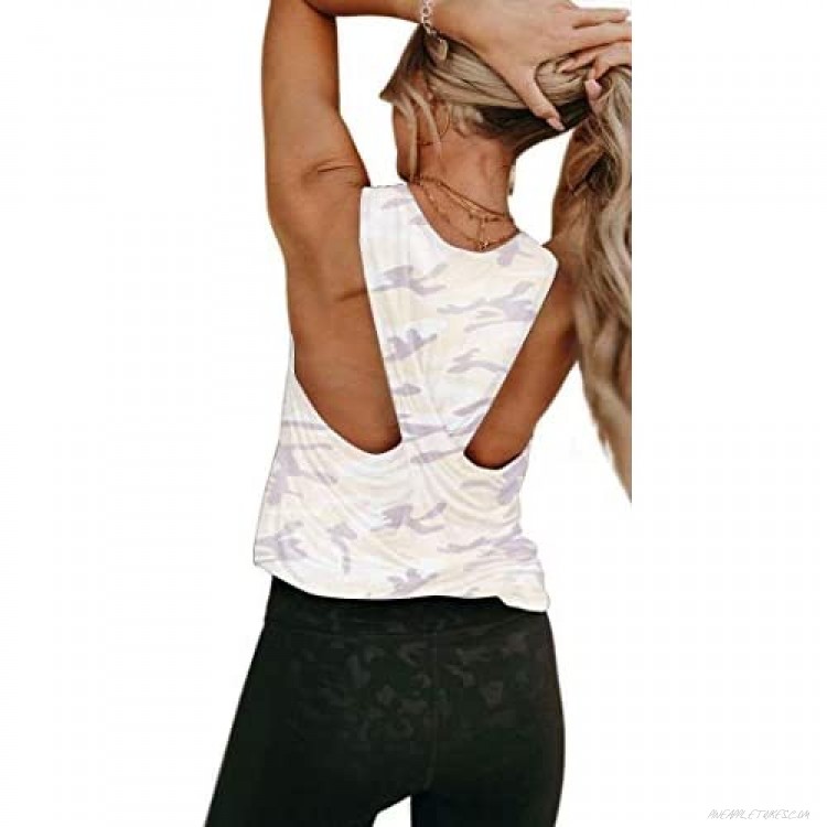 REVETRO Womens Workout Yoga Tops Cross Back Sleeveless Athletic Racerback Tank Tops Backless Gym Exercise Shirts