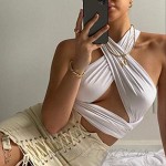 SAFRISIOR Women Sexy Strappy Criss Cross Over Front Cut Out Halter Neck Sleeveless Backless Crop Top Bandage Vest