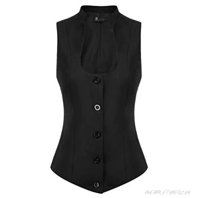Women's Fully Lined Vest Formal Business Dress Suits Button Down Steampunk Vintage Waistcoats