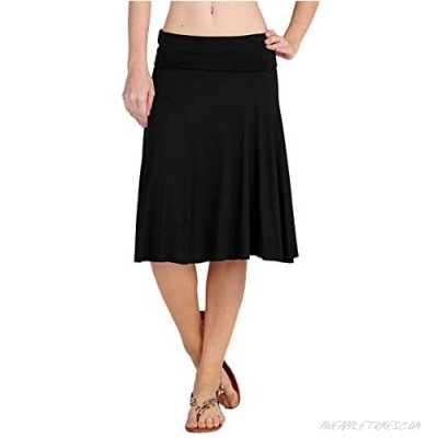 12 Ami Solid Basic Fold-Over Stretch Midi Short Skirt - Made in USA