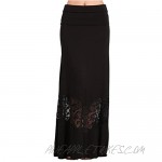 HEYHUN Womens Casual Tie Dye Solid Boho Hippie Long Maxi Skirt w Lace Detail S-3XL