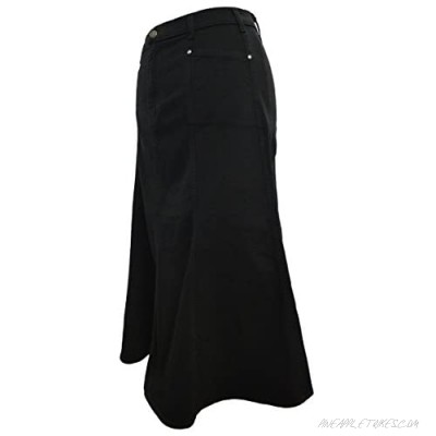 Ice Cool Ladies Long Flared Black Stretch Denim Skirt - Sizes 4 to 26 in 30" & 35"