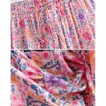 R.Vivimos Womens Summer Cotton Vintage Floral Print Boho Casual Ruffled Flowy Midi Skirt