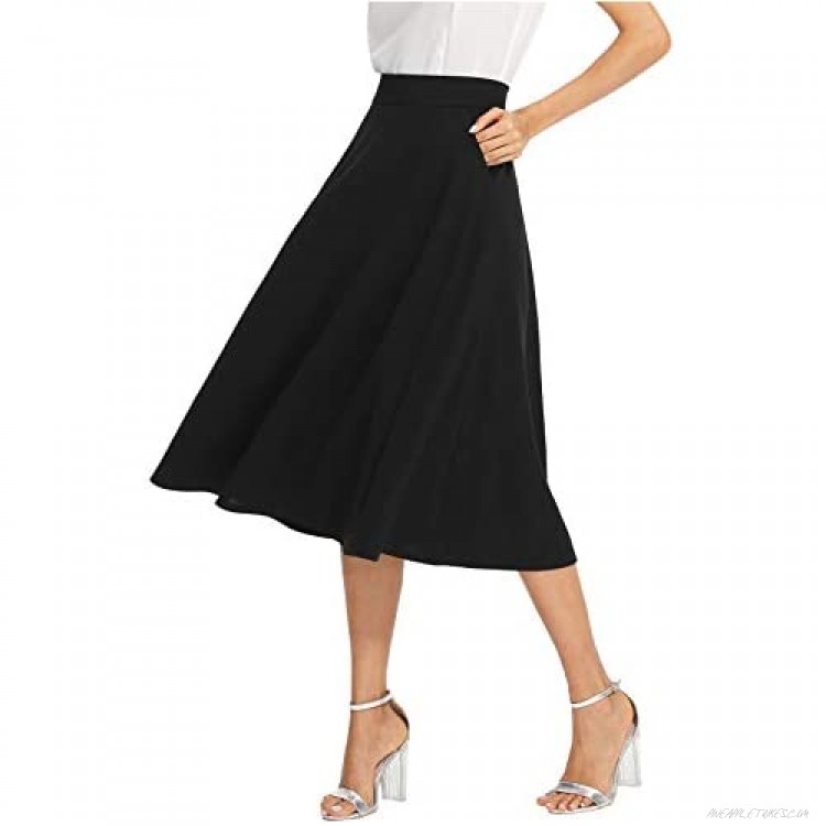 SheIn Women's Casual High Waist A Line Pleated Midi Skirt with Pockets