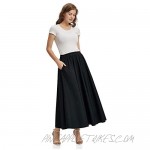 Soojun Women's Solid Cotton Linen Retro Vintage A-line Long Flowy Skirts