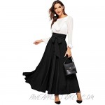 SweatyRocks Women's Elegant High Waist Skirt Tie Front Pleated Maxi Skirts
