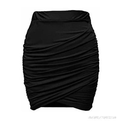 Zeagoo Women Wrap Runched Stretch Draped Mini Pleated Bodycon Pencil Skirt