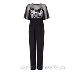 Adrianna Papell Womens Mesh Embroidered Jumpsuit Black 6
