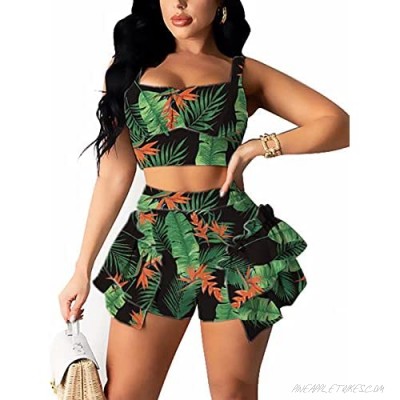 JURIS Women Summer Floral Print Sleeveless Strappy Crop Top and Shorts Set 2 Piece Outfits