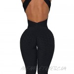 Koloyooya WomenTexture Sleevesless Low Neck Bodysuit One-Piece Backless Sexy Slimming Yoga Sport Workout Gym Bodycon Jumpsuit