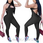 Koloyooya WomenTexture Sleevesless Low Neck Bodysuit One-Piece Backless Sexy Slimming Yoga Sport Workout Gym Bodycon Jumpsuit