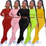 Sexy 2 Piece Outfits for Women - Long Sleeve Crop Top Stacked Skinny Pants Tracksuit Set Jumpsuits