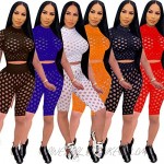 Sweatsuit for Women 2 Piece Sexy See Through Tracksuits Hollow-Out Crop Tops & Skinny Short Pants Jumpsuits
