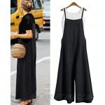 Women Casual Linen Loose Bib Pants Wide Leg Jumpsuits Rompers Overalls with Pockets
