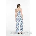 Women's Hawaiian Strap V with Pockets Jumpsuit in Simply Blue Leaves