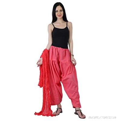 Crocon Women's Solid 100% Cotton Adjustable Salwar with Cotton Dupatta Free Style Indian Pakistani Bottom Wear