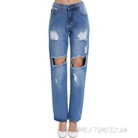Camii Mia Womens Jeans Relaxed Fit Stretch Distressed Ripped Jeans for Women