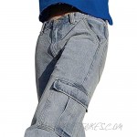 Ladyful Women's Wide Leg Denim Cargo Pant Straight Leg Multi Pockets Work Jeans Trouser