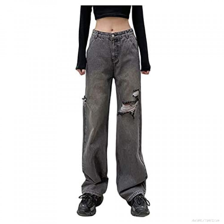 N / D Women Loose Wide-Leg Pants Summer Casual Style High Waist Gradient Jeans