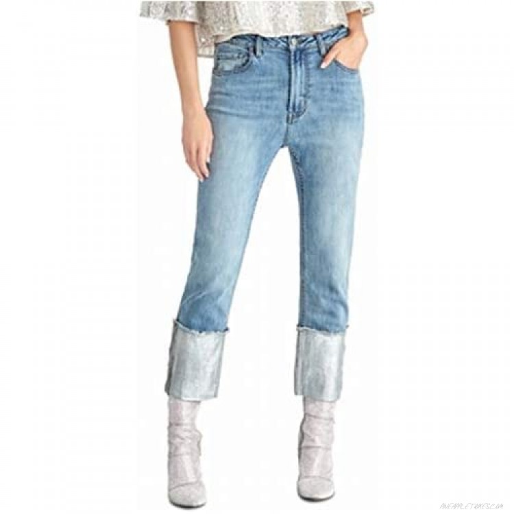 RACHEL Rachel Roy Women's Straight-Leg Metallic High Rise Cuffed Jeans