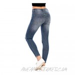 RCCIENTLE ST3018 Women's Skinny Mid Rise Comfy Stretchy Denim Distress Jeans 5-Pocket YKK Zipper Closure Classical Blue