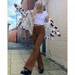 Women's Trousers High Waisted Stretch Flared Denim Pants Vintage Solid Color Relaxed Jeans for Female