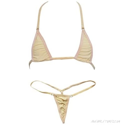 Aislor 2 Pieces Women's Micro G-String Thong Bikini Halterneck Tops Swimsuit Set Swimwear