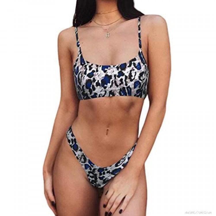 Avanova Women's Floral Print Scoop Neck Ribbed Padded Thong Bikini Sets Swimsuit