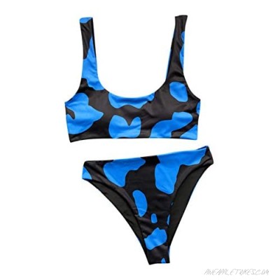 DIANWEI Women High Waisted Bikini Set - Cow Print Bandeau Brazilian Bathing Suit Women's Bikini Swimsuits S-XL
