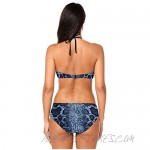 KiuLoam Fashion Snake Skin Blue Print 2 Piece Swimsuits High Neck Bandage Bathing Bikini Sets for Women Girls Beachwear