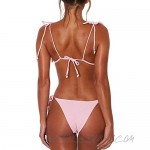 Salamola Women's Sexy Ribbed Spaghetti Strap Pure Color Bikini Sets Female 2 Pieces Swimsuits Bathing Suits