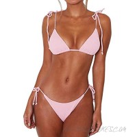 Salamola Women's Sexy Ribbed Spaghetti Strap Pure Color Bikini Sets Female 2 Pieces Swimsuits Bathing Suits