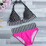 Sexy Swimwear 2 Piece Women Solid Bandage Bikini Set V Polka Dot Halter Top Swimsuit Push Up Vintage New
