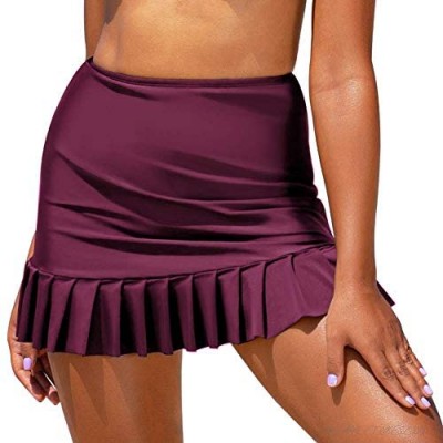 Firpearl Women's Swim Skirt High Waist Bikini Bottom Ruffle Hem Tankini Swimsuit Bottom