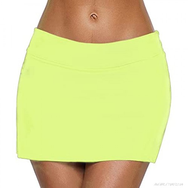 SPRING SEAON Womens Swim Skirt Low Waist UPF 50+ Bathing Suit A-Line Skirted Swimsuit Tankini Swimwear Yellow