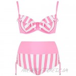 Women's Pink Candy Stripe Bikini Bottoms Briefs high Waisted Plus Size Comfortable Vintage Retro