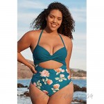 CUPSHE Women's One Piece Plus Size Swimsuit Floral Print Cutout Twist Bathing Suit