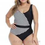 FlatterMe Women's One Piece Swimsuit Black & White Striped Plus Size Swimwear Monokini Bathing Suits
