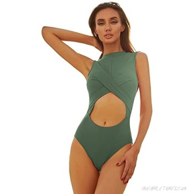GRACE KARIN Women's Cut Out One Piece Swimsuits High Neck Criss Cross Backless Bathing Suits