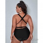 MakeMeChic Women's Sexy Plus Size Plunging Tie Front High Waist One Piece Swimsuit