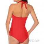 MISSVOG Women One Piece Swimsuit Plunge V Neck Ruched Halter Tummy Control Bathing Suit